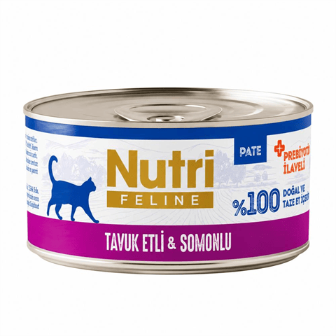 Nutri Feline Tavuk Etli ve Somonlu Tahılsız Prebiyotik İlaveli Yetişkin Kedi Konservesi 70 gr