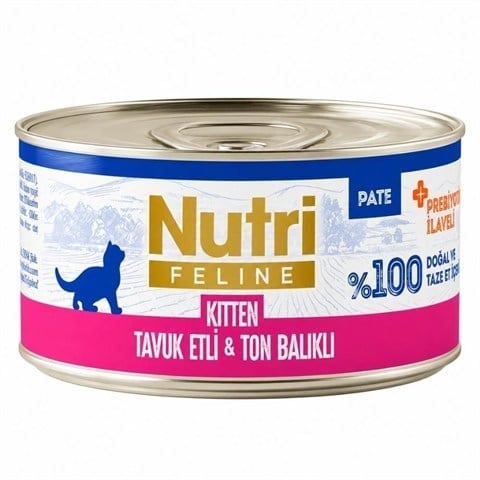 Nutri Feline Tavuk Etli ve Ton Balıklı Tahılsız Prebiyotikli Ezme Yavru Konserve Kedi Maması 70 gr