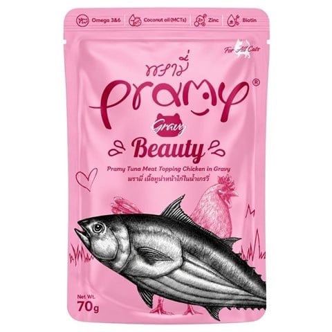 Pramy Beauty Sos İçinde Ton Balıklı ve Tavuk Etli Kedi Yaş Maması 70 gr