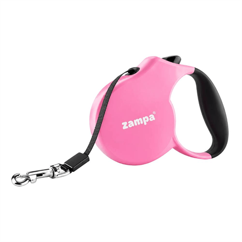 Zampa Loja Şerit Otomatik Köpek Gezdirme Tasması 5 m M Pembe