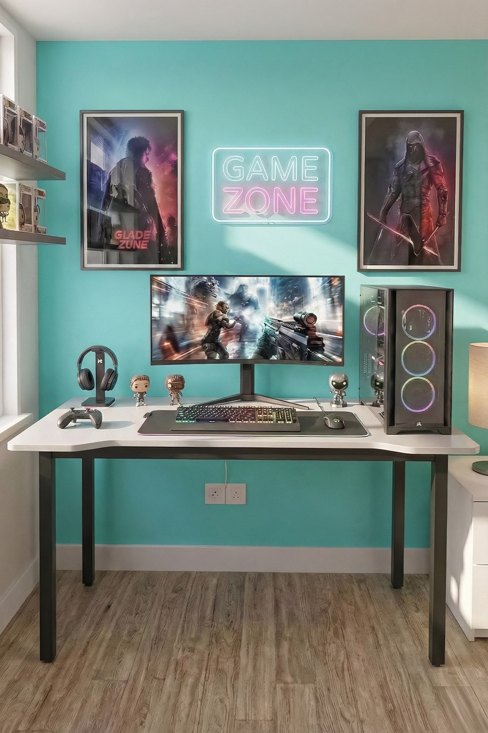 120 Beyaz Oyun Çalışma Masası Gaming Masa Ofis Masası 8120