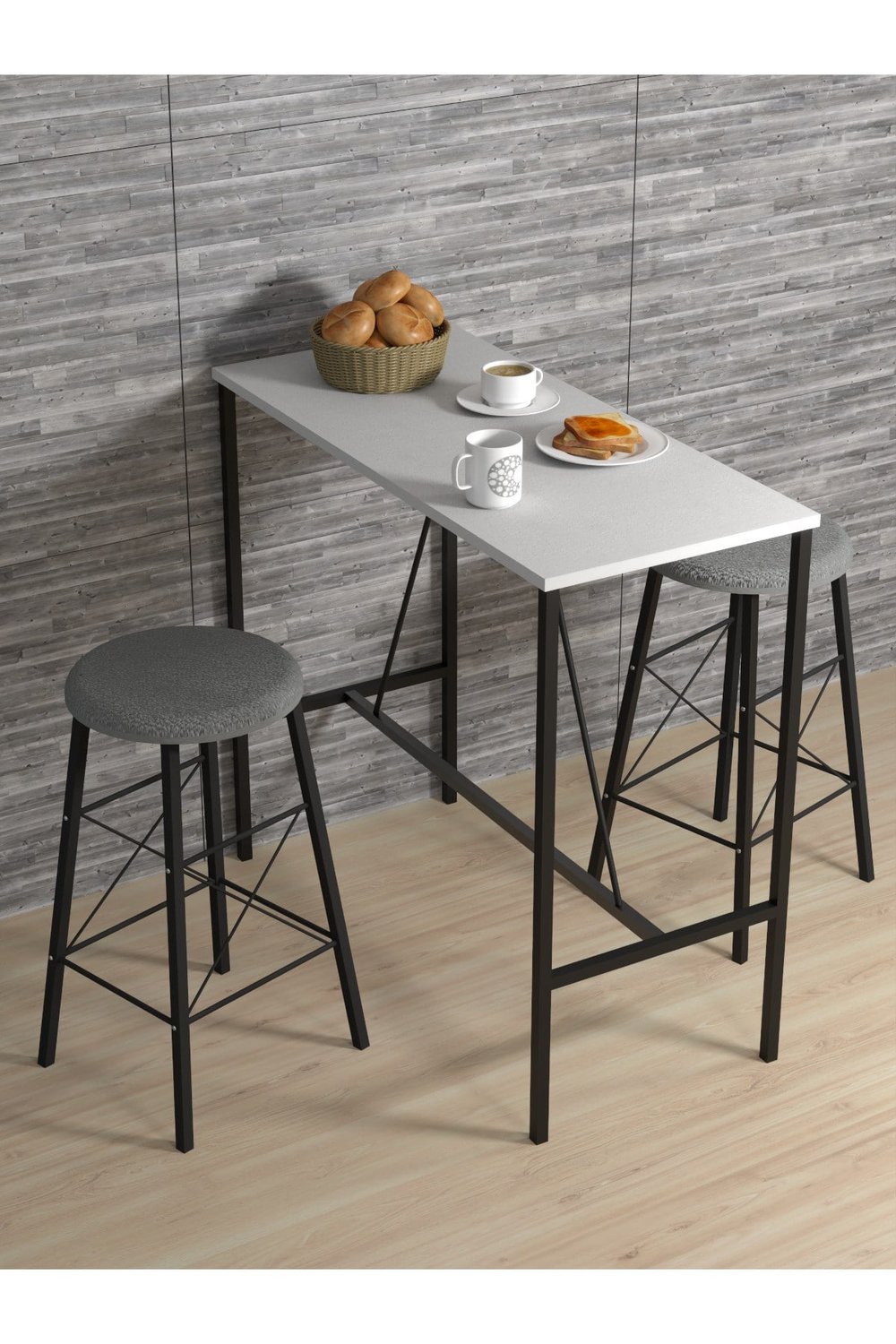BEYAZ YUVARLAK TABURELİ BAR TAKIMI 3656
