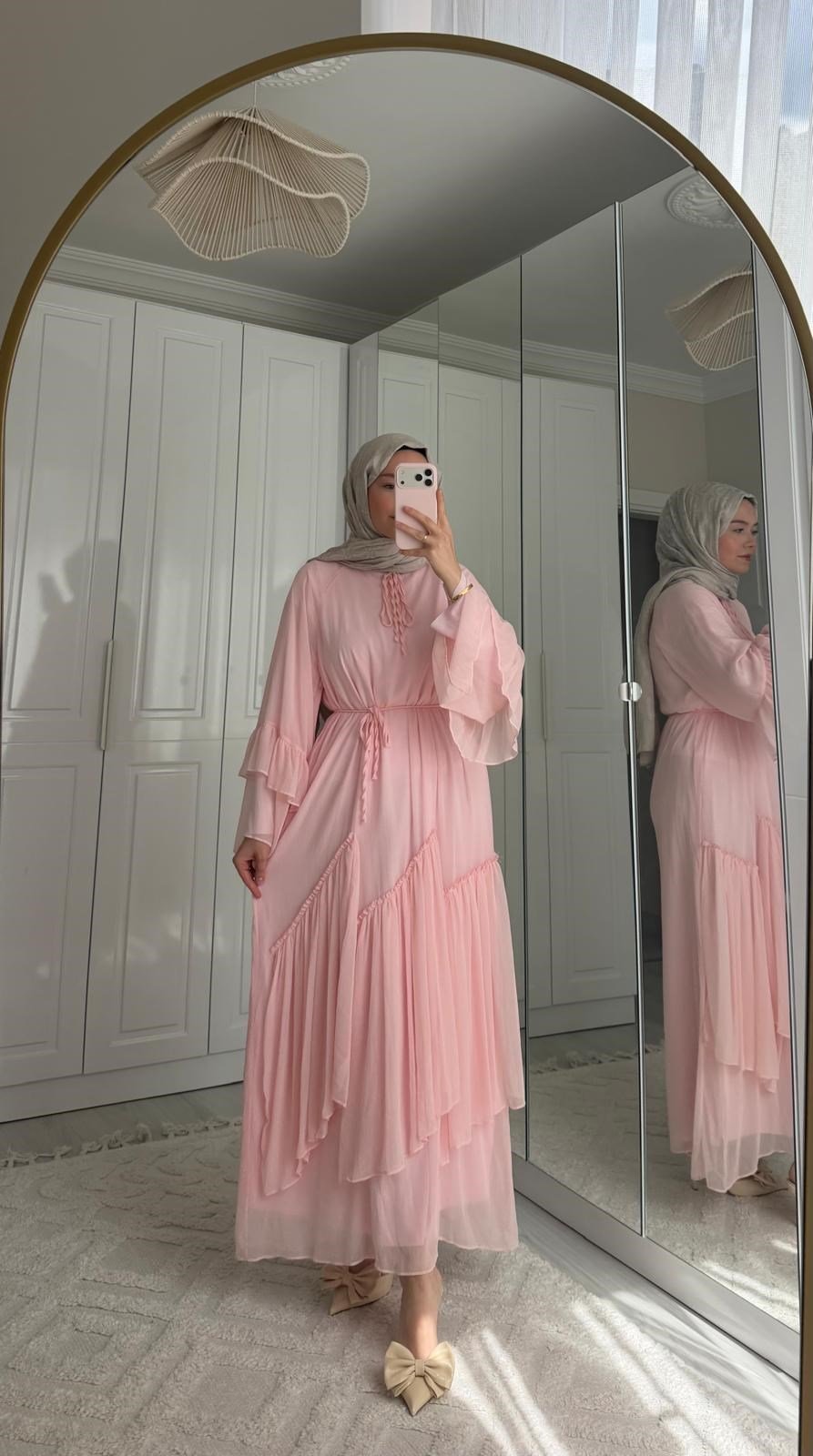 Liya Fırfırlı Elbise - Pembe
