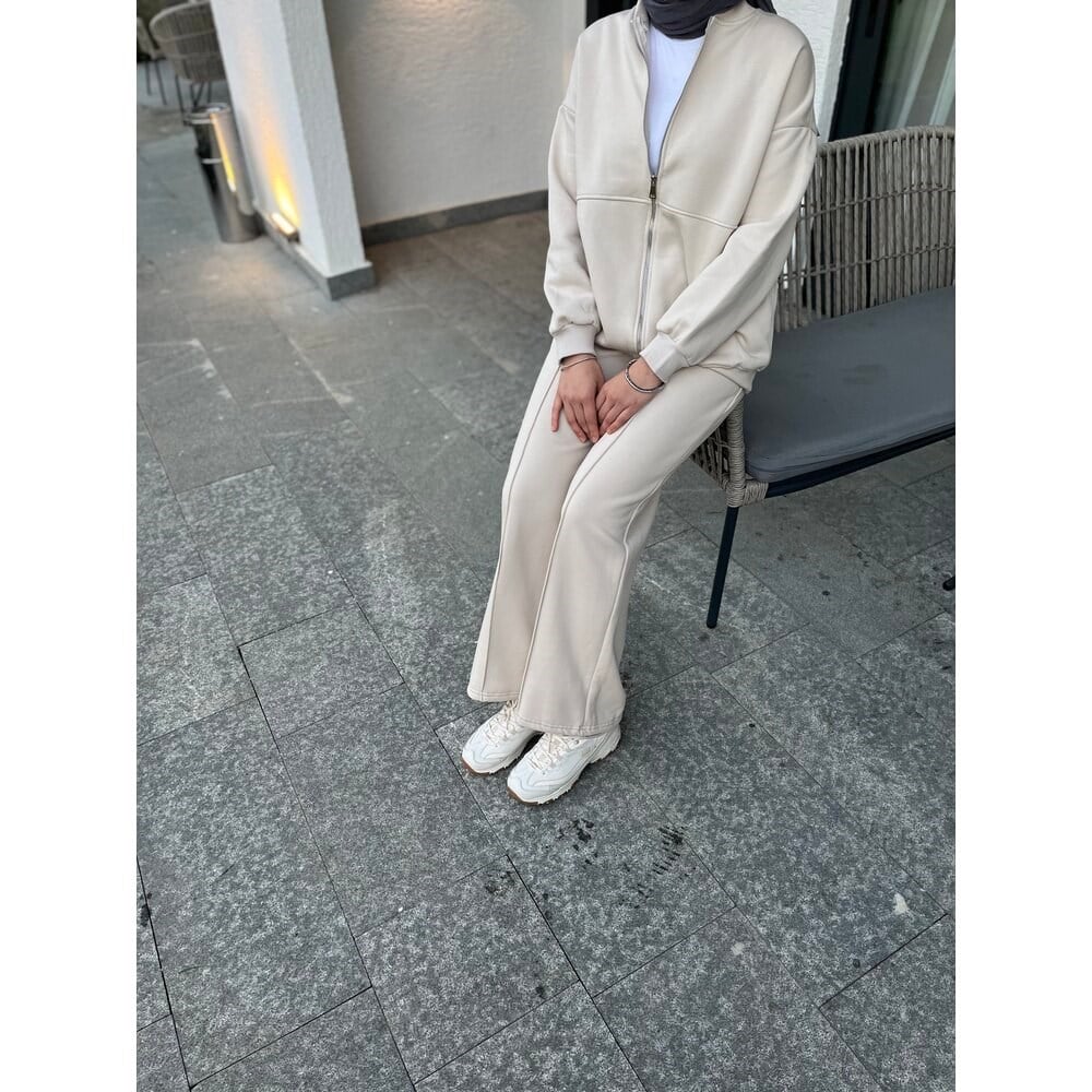 Oysh Kumaş Pantolonlu Takım - Bej