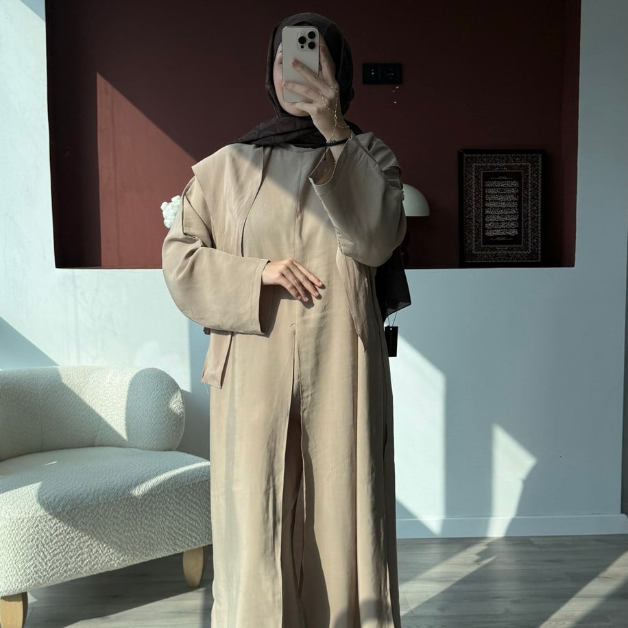 Üçlü Abaya Set - Vizon