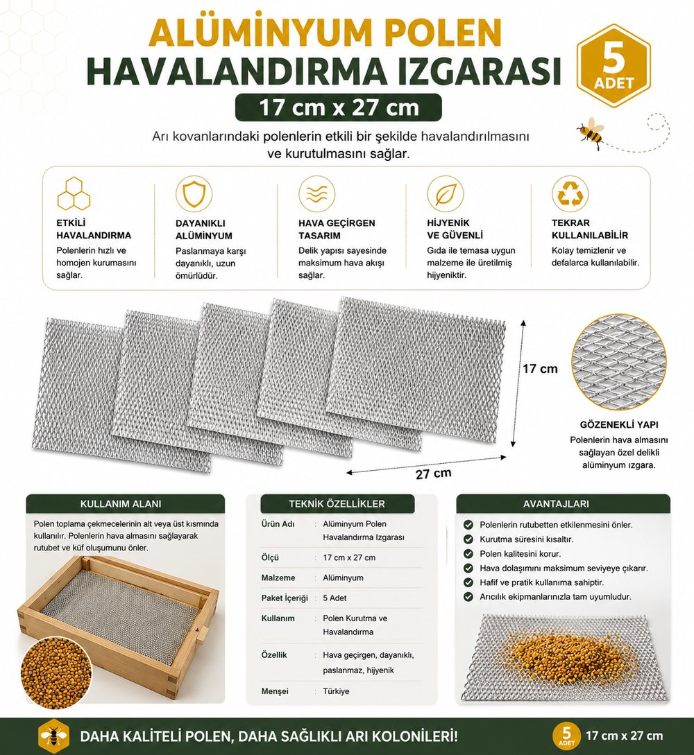 ALÜMİNYUM POLEN HAVALANDIRMA IZGARASI 17 × 27 CM (5 ADET) - YT00025