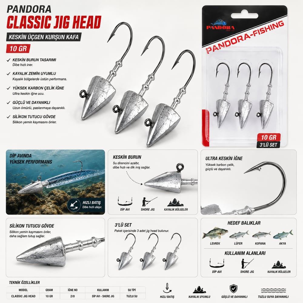 PANDORA 10 GR CLASSIC JIG HEAD KURŞUN KAFA - NY0021
