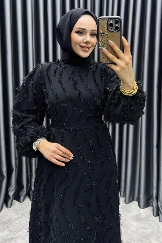Eliza Püsküllü Elbise 6227 Siyah