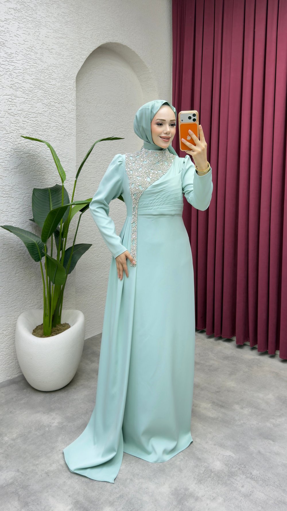 Gülfem Önü Taşlı Abiye 8081 Mint