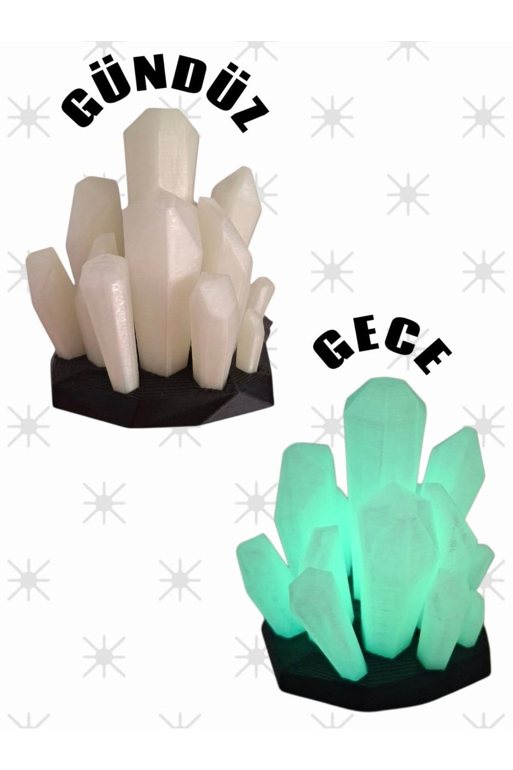 3D Baskı Kristal Görünümlü Karanlıkta Parlayan Masaüstü Aksesuarı (Glow in Dark)