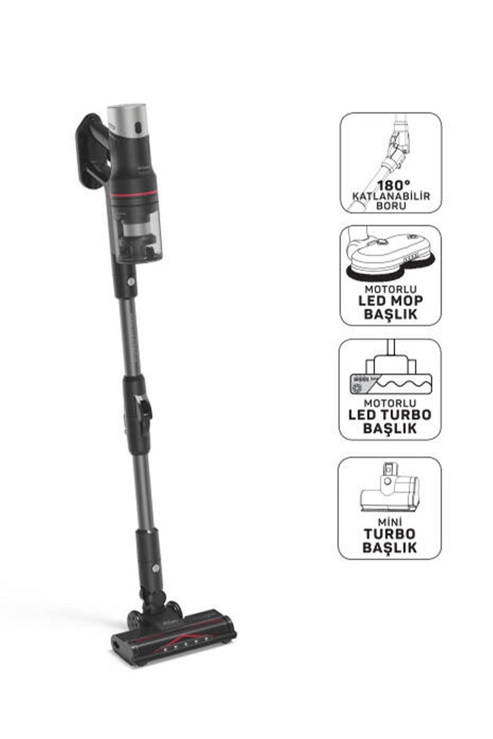 AR4210 MagiClean HydroFlex Dikey Şarjlı Süpürge 500W, BLDC Motor Gücü, 60 Dk Kullanım, Siyah