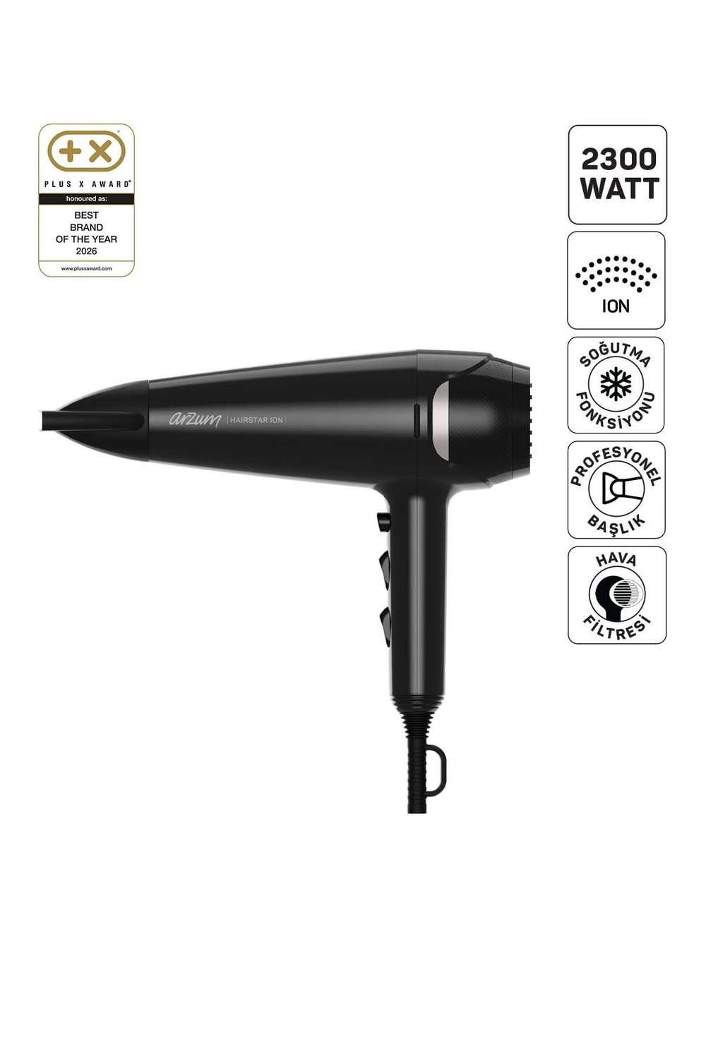 AR5138 Hairstar Ion Saç Kurutma Makinesi 2300 W, 2 Hız, 3 Isı Ayarı, Siyah
