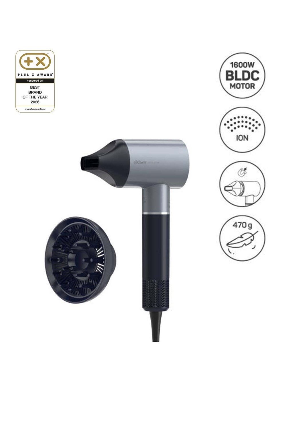 AR5169 Revolution Profesyonel İyonlu Saç Kurutma Makinesi 1600W, BLDC Motoru, Platin Gri