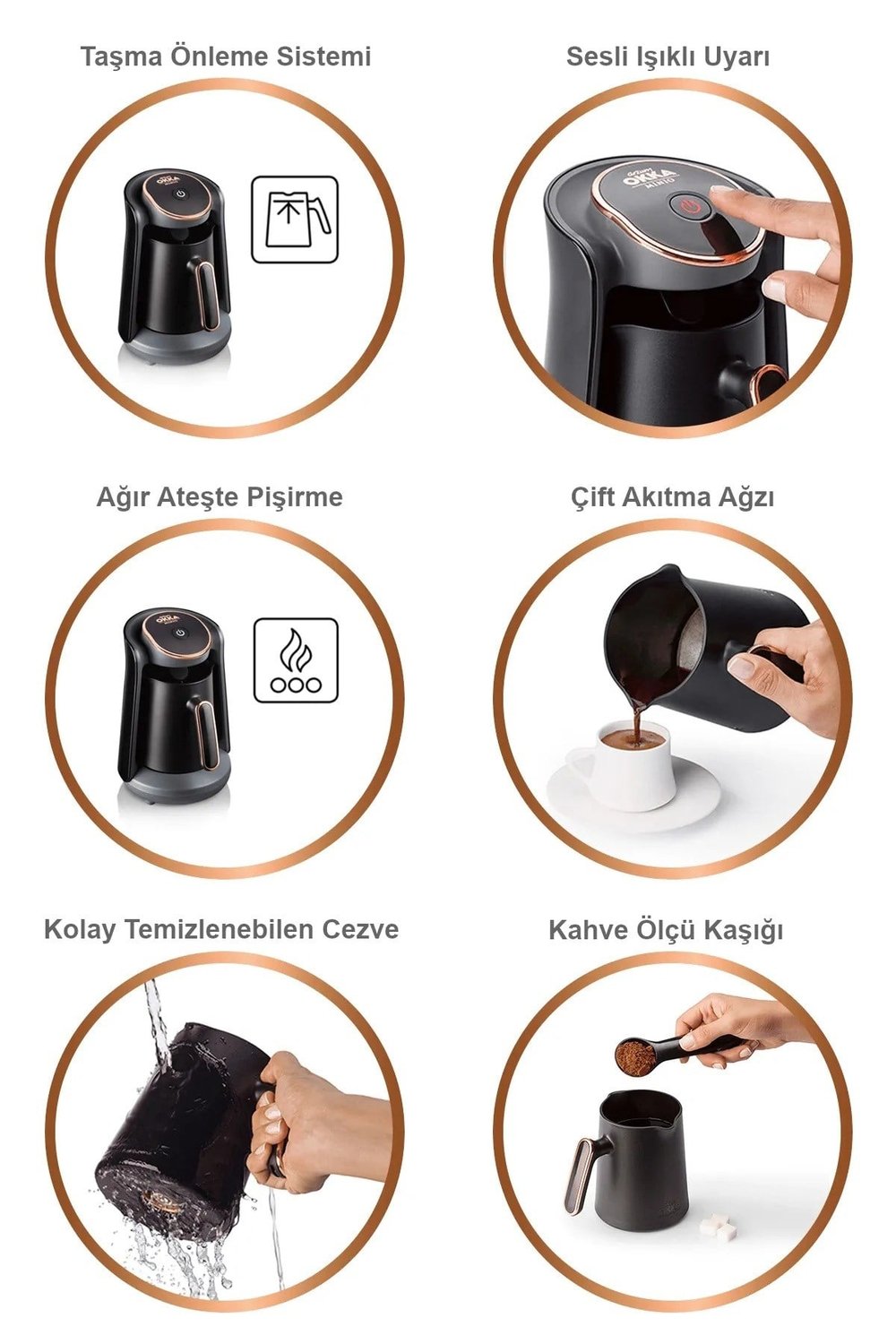 OK004 Okka Minio Türk Kahvesi Makinesi Taşma Önleyici Sistem, 4 Fincan Kapasiteli, Okyanus