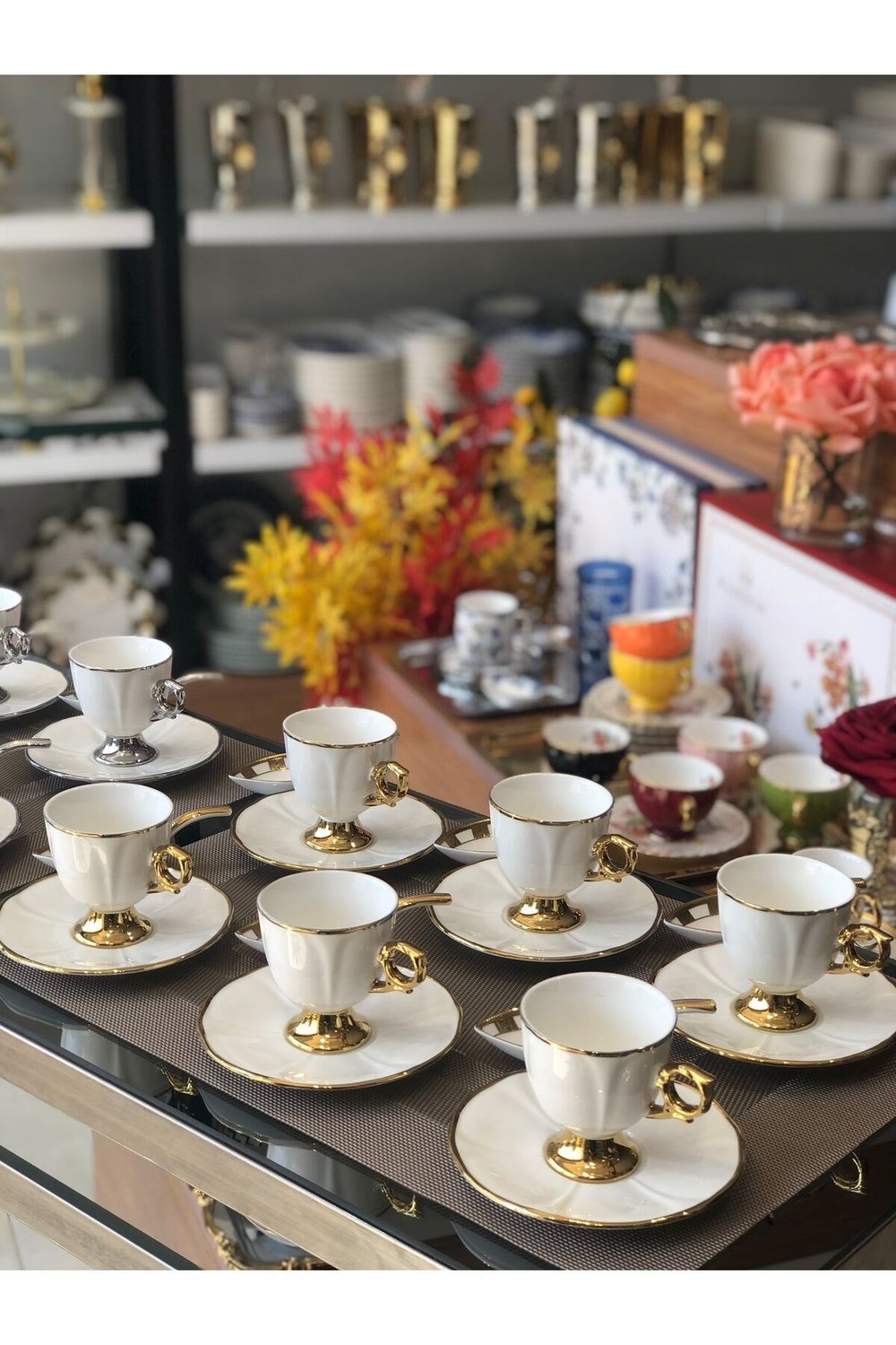 6 Kişilik Gold Detaylı Kahve Fincan Takımı - 6 Kişilik Gold Porselen Kahve Fincan Takımı 90 ml RSY-271