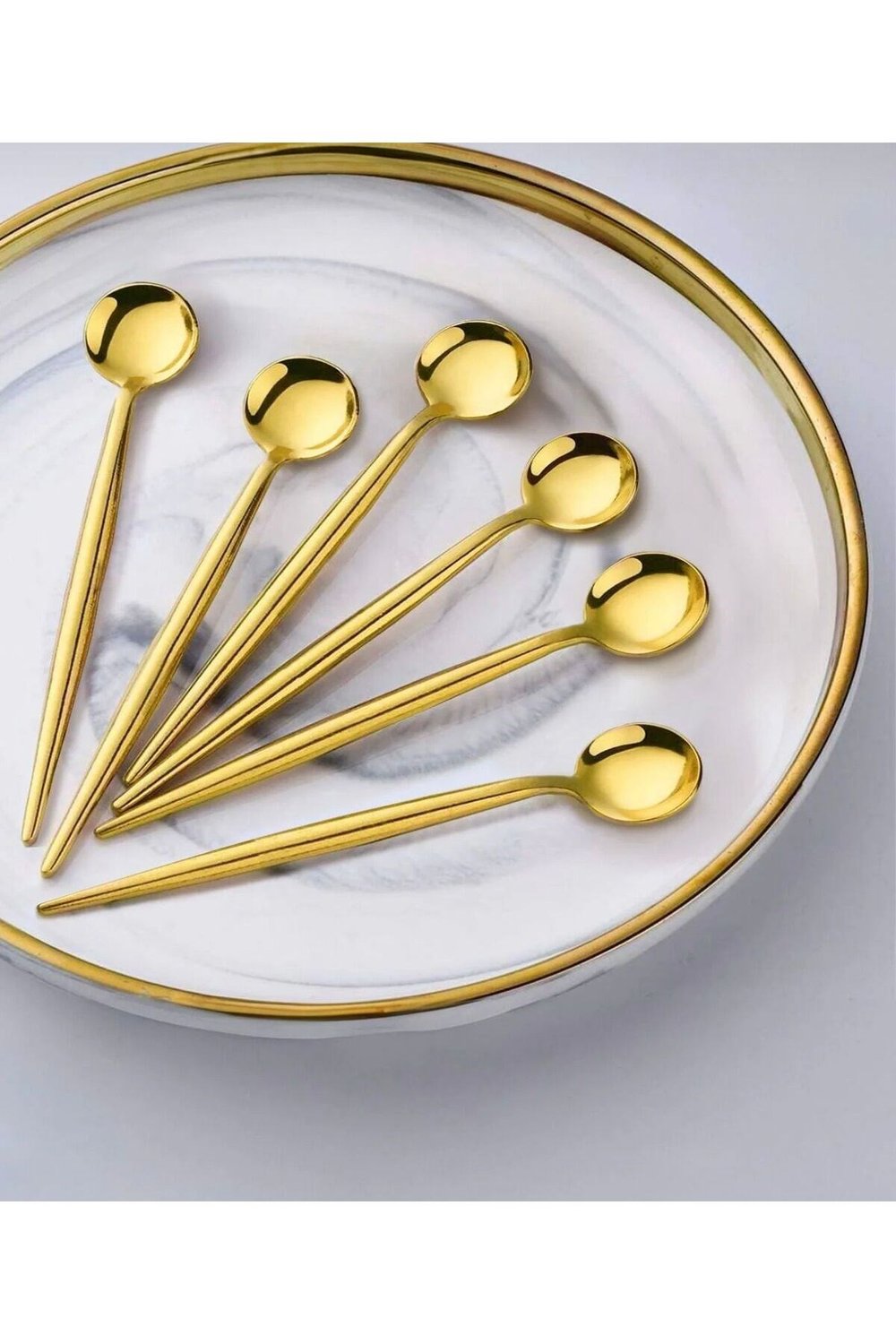 6'lı Paslanmaz Titanyum Yuvarlak Gold Çay Kaşığı - 6'lı Gold Çay Kaşık Seti