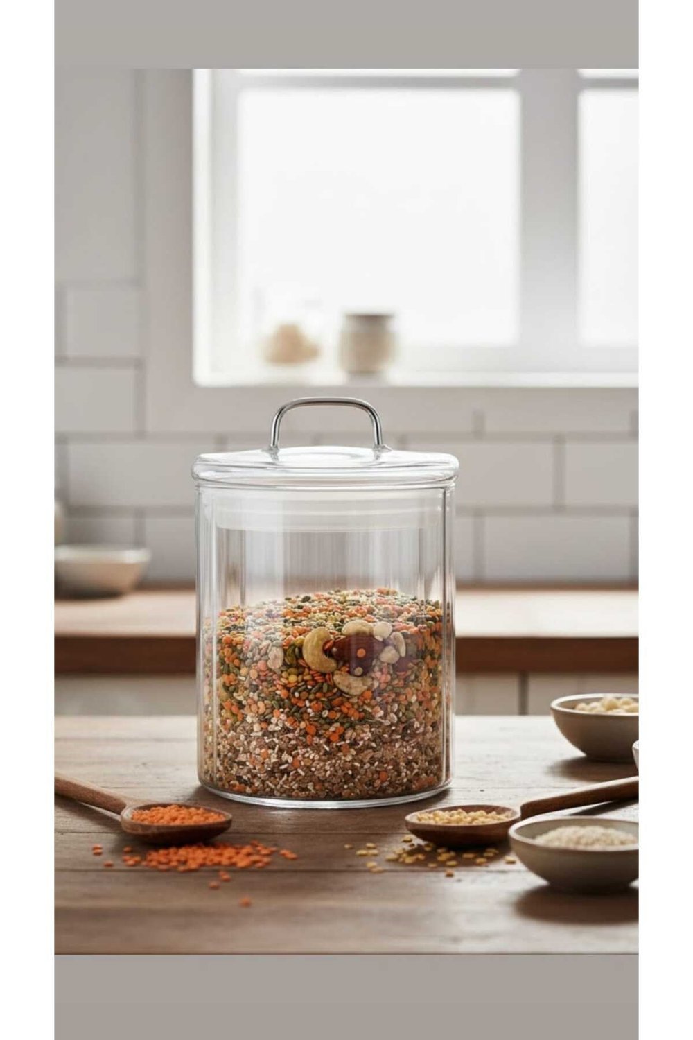 700 ml Cam Kavanoz Kapaklı – Bakliyat, Baharat & Kuru Gıda Saklama Kabı – Şeffaf, Dayanıklı Cam