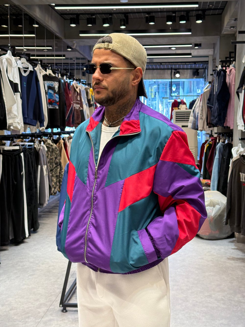 80ler Model Erkek Oversize Retro Renk Bloklu Fermuarlı Paraşüt Ceket – Ön Sipariş
