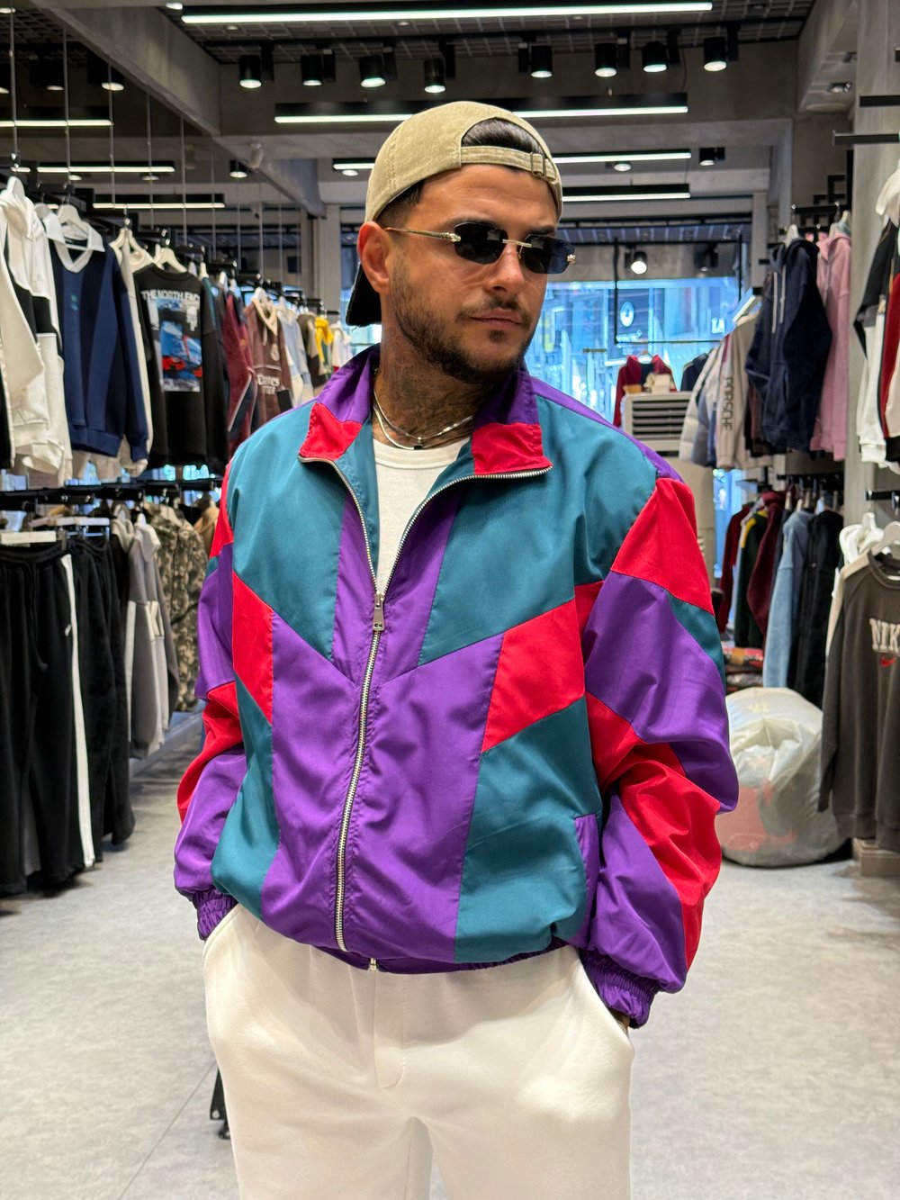 80ler Model Erkek Oversize Retro Renk Bloklu Fermuarlı Paraşüt Ceket – Ön Sipariş