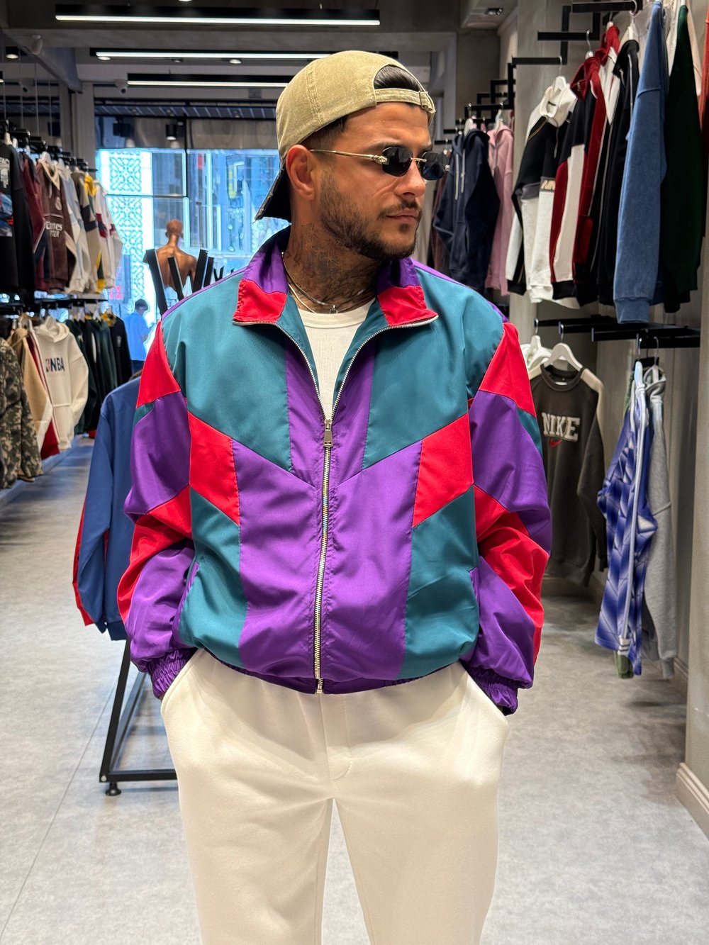 80ler Model Erkek Oversize Retro Renk Bloklu Fermuarlı Paraşüt Ceket – Ön Sipariş