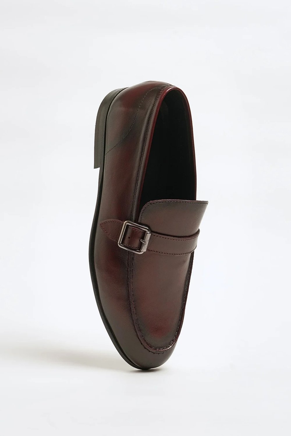Alex Model Hakiki Natural Deri Kösele Taban Loafer Ayakkabı - BORDO