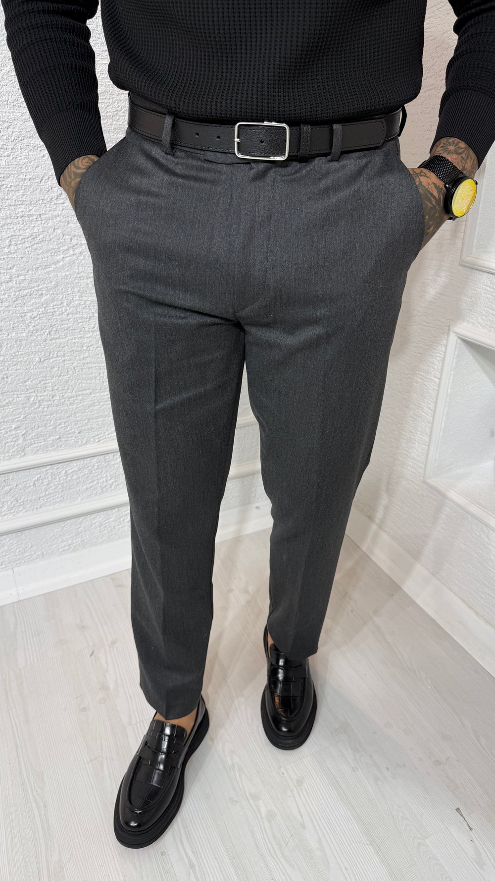 Antrasit Slim Fit Klasik Kumaş Pantolon