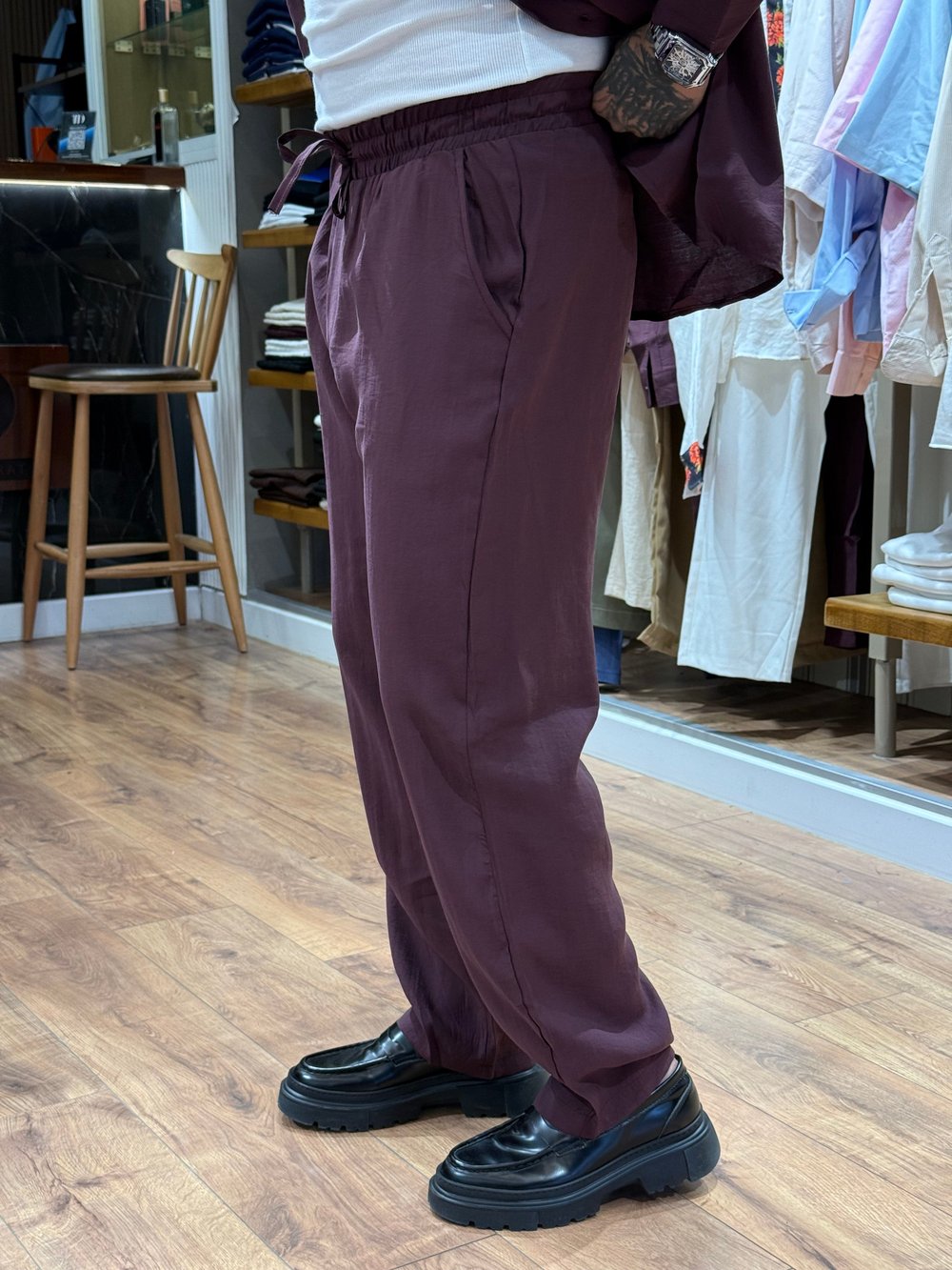 Bordo Rahat Kesim Düz Paça Erkek Pantolon