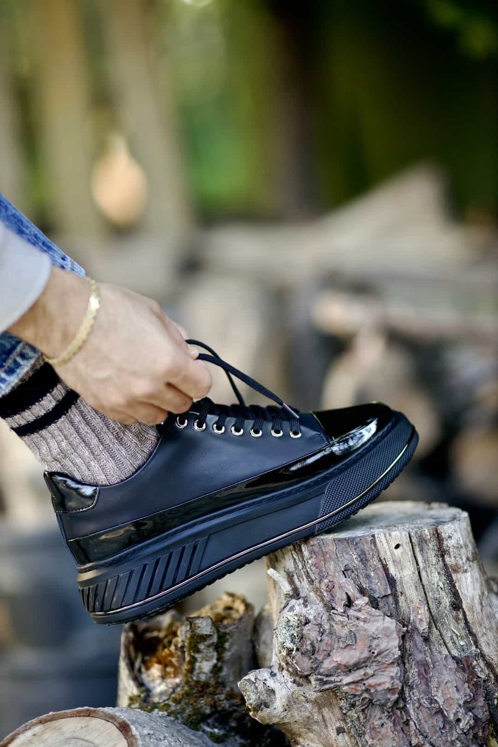 Caddya Model Hakiki Kombinasyonlu Deri İthal Taban Sneaker Ayakkabı - SİYAH
