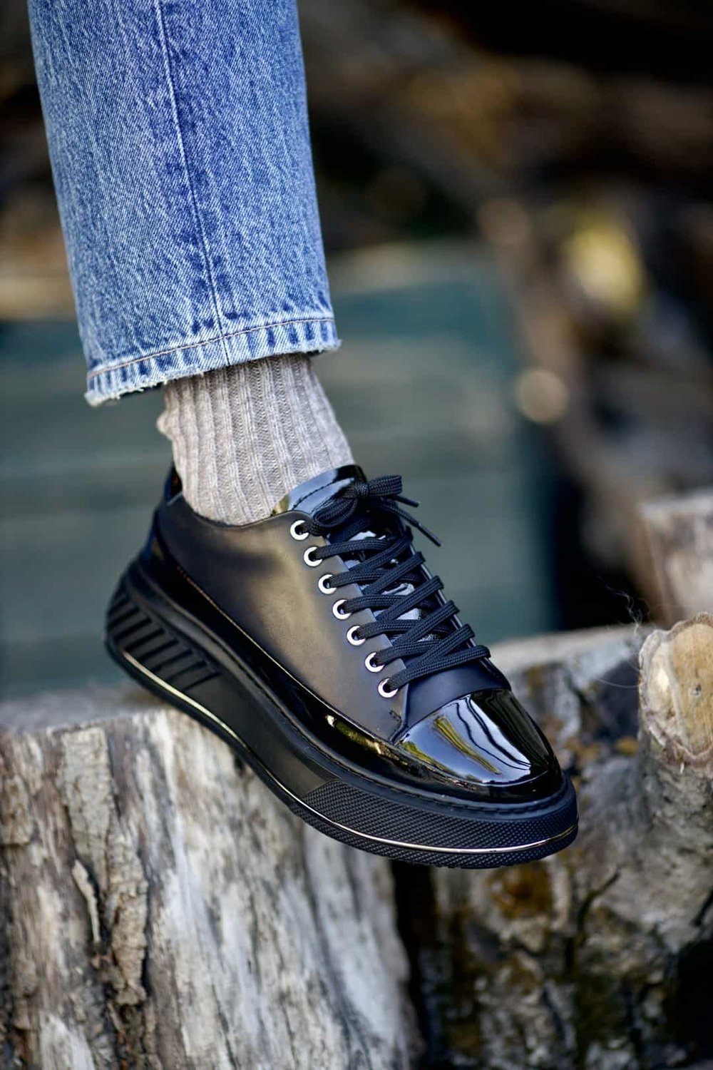 Caddya Model Hakiki Kombinasyonlu Deri İthal Taban Sneaker Ayakkabı - SİYAH