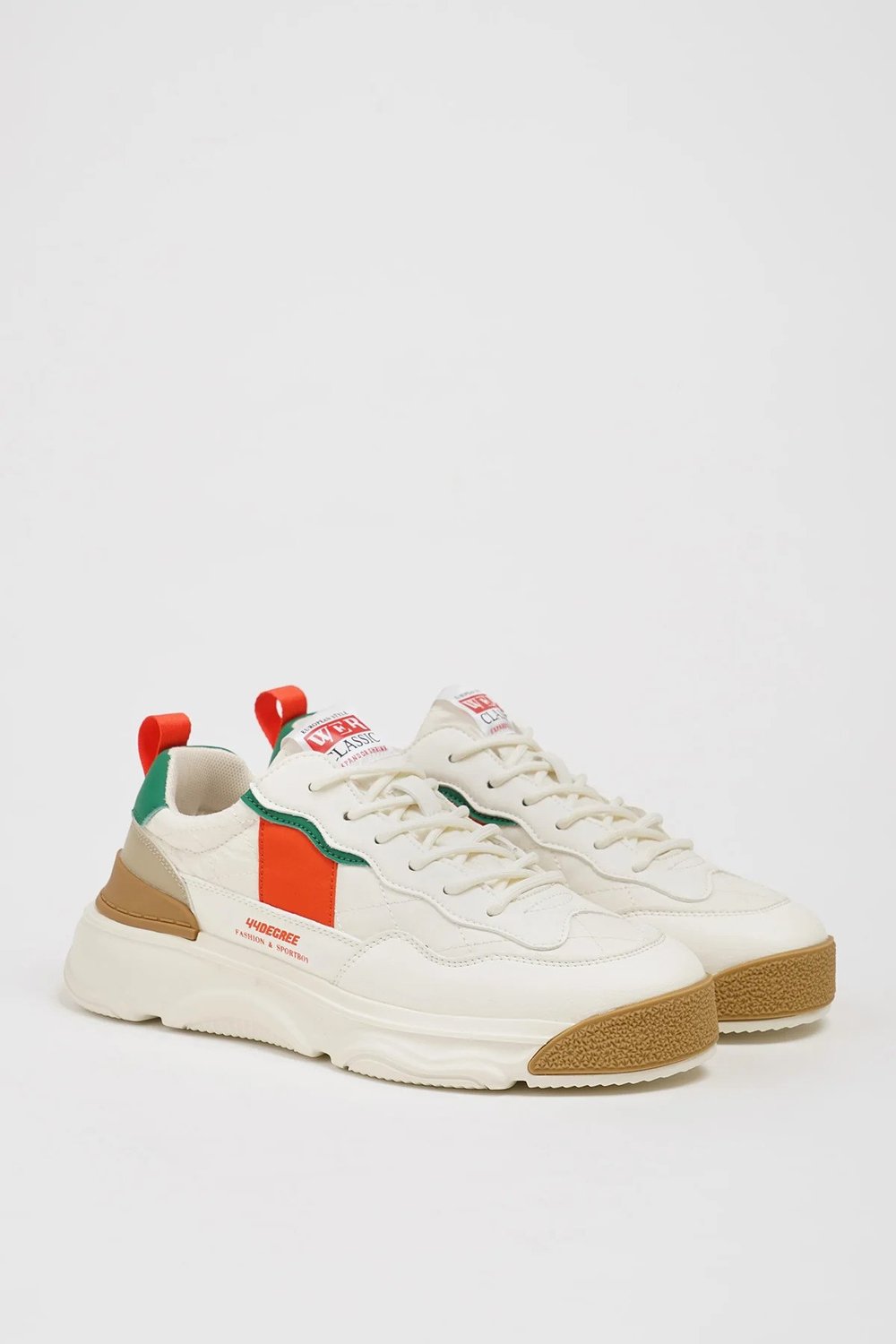 Degre Model Kombinasyonlu Deri İthal Taban Sneaker Ayakkabı - BEYAZ