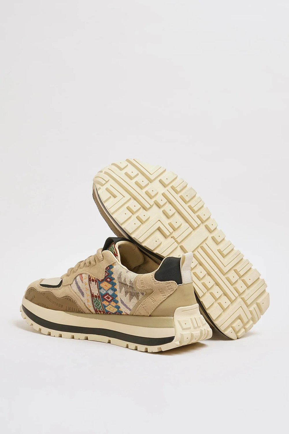 Diablo Model Hakiki Kombinasyonlu Deri İthal Taban Sneaker Ayakkabı - BEJ
