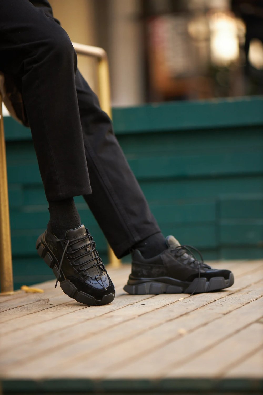 Diamond Model Hakiki Kombinasyonlu Deri İthal Taban Sneaker Ayakkabı - SİYAH TABAN