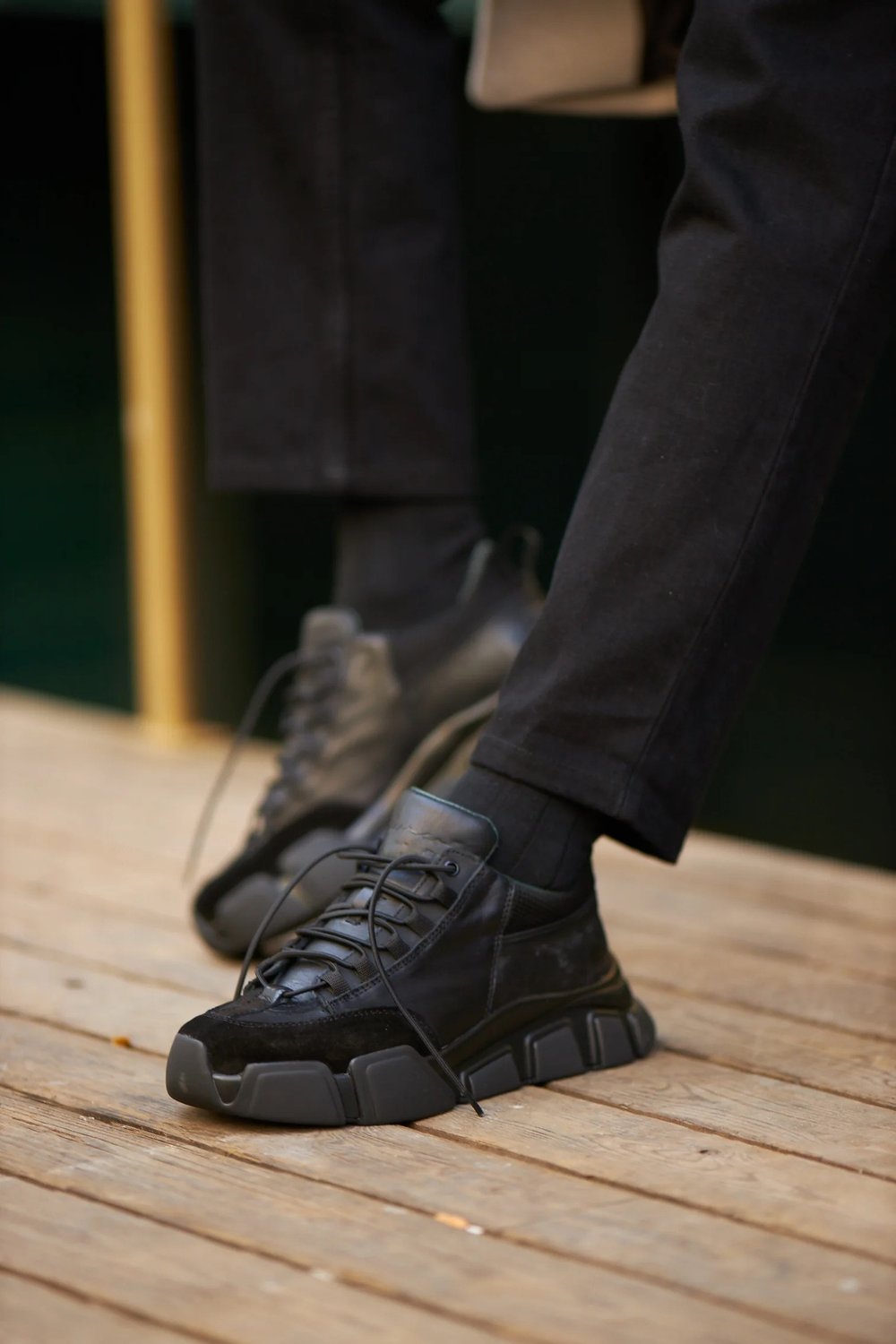 Diamond Model Hakiki Kombinasyonlu Deri İthal Taban Sneaker Ayakkabı - SİYAH TABAN