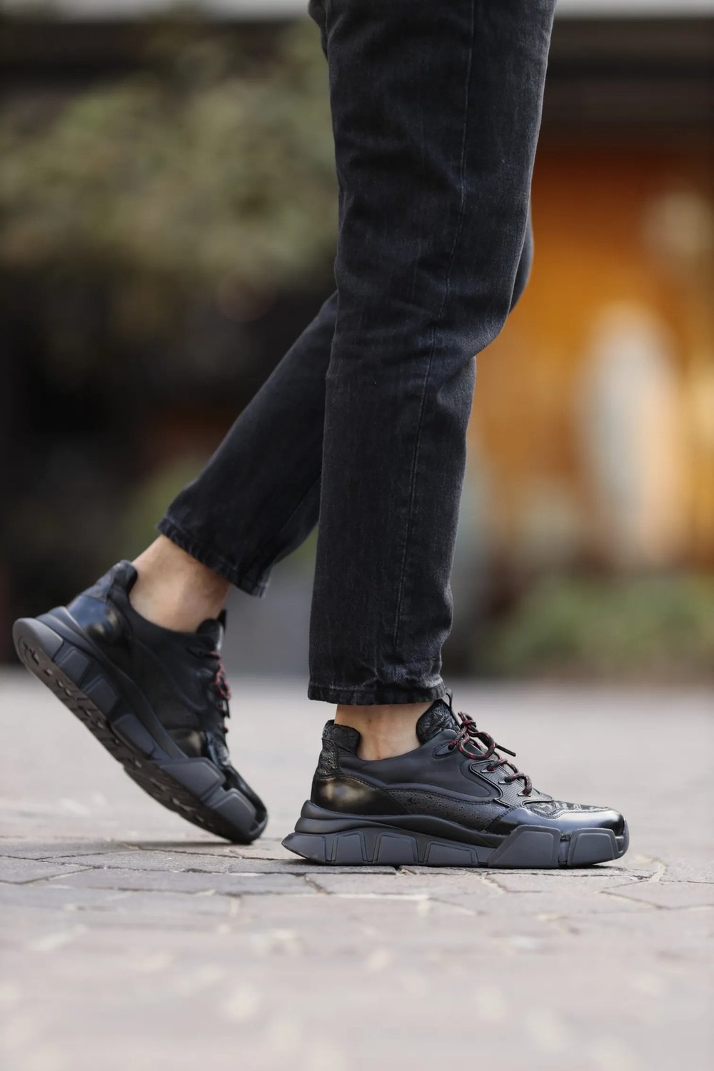 Diamond Model Hakiki Kombinasyonlu Deri İthal Taban Sneaker Ayakkabı - SİYAH 2