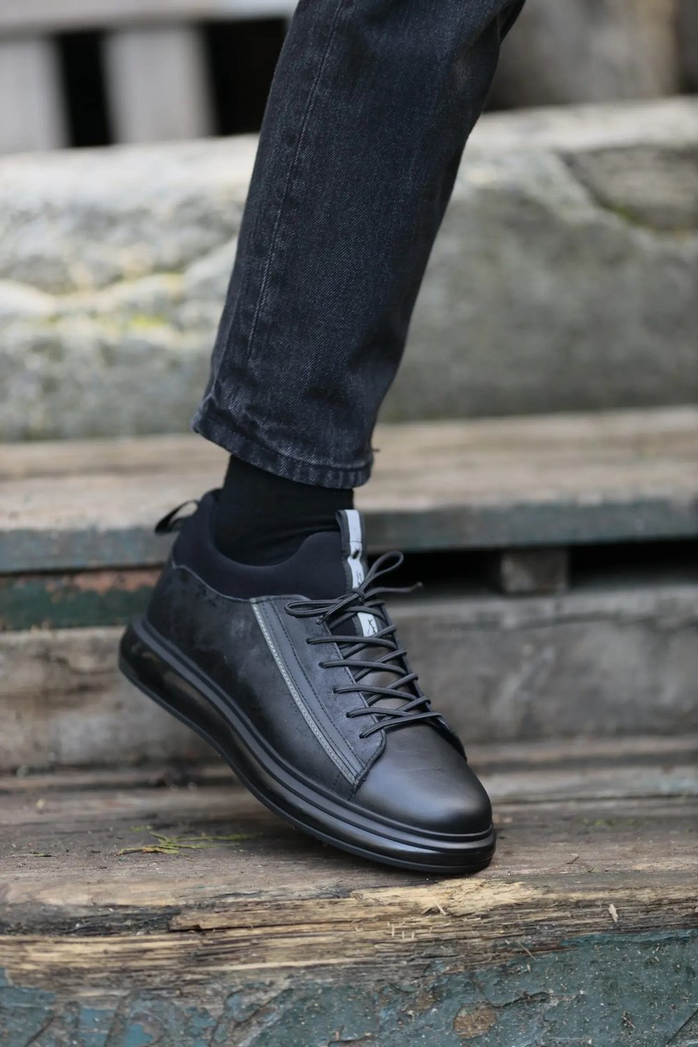 Diego Model Hakiki Kombinasyonlu Deri İthal Taban Sneaker Ayakkabı - SİYAH