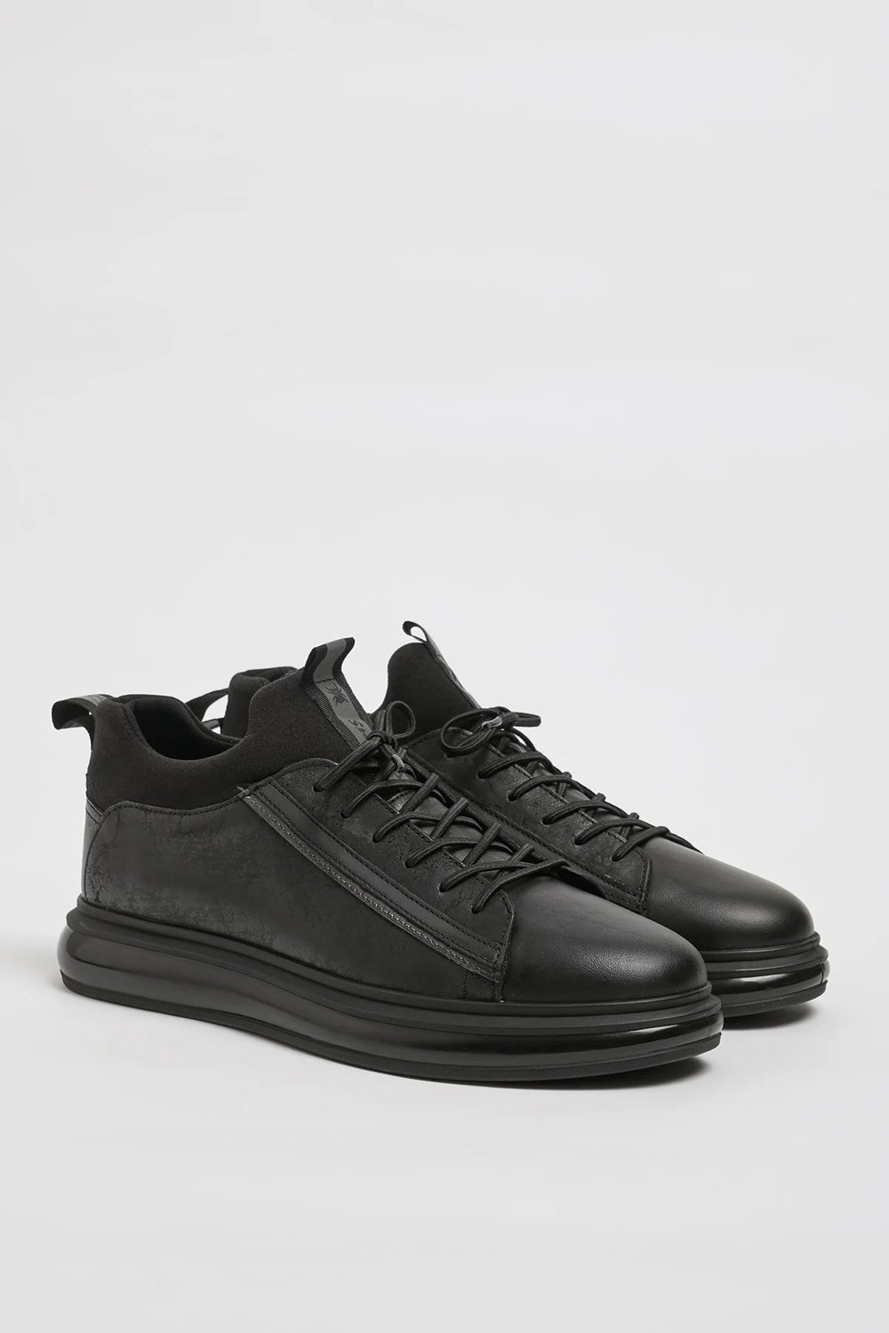Diego Model Hakiki Kombinasyonlu Deri İthal Taban Sneaker Ayakkabı - SİYAH