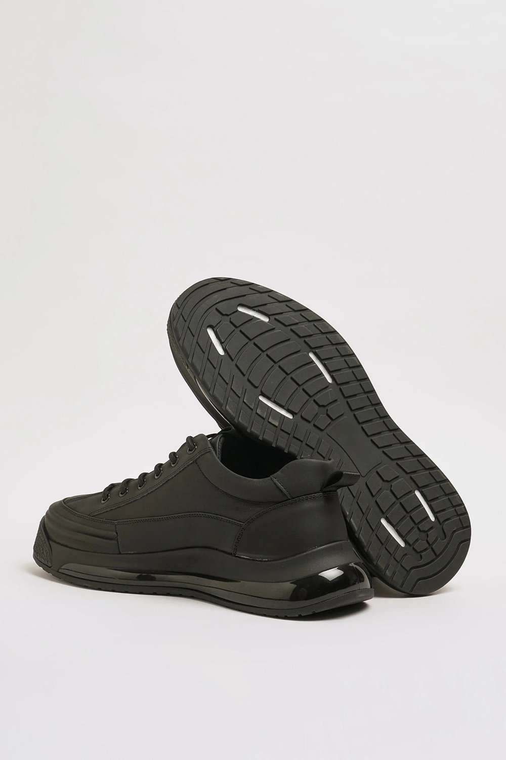 Jeremh Model Kombinasyonlu Deri İthal Taban Sneaker Ayakkabı - SİYAH