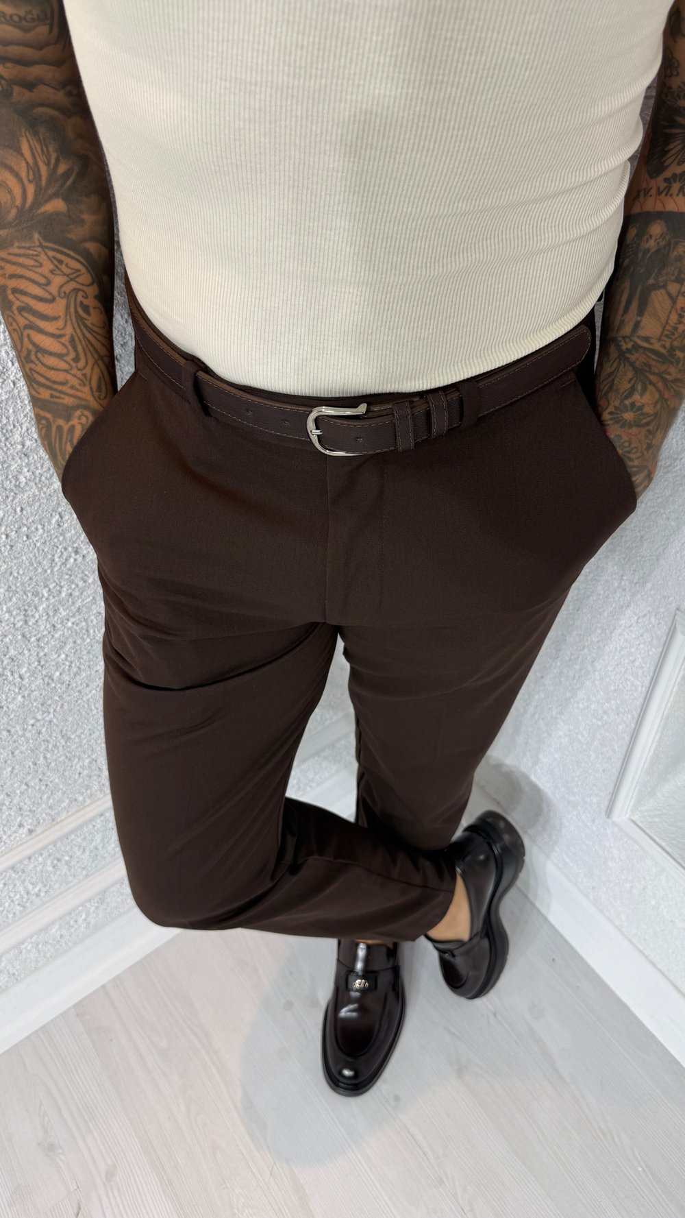 Kahve Slim Fit Klasik Kumaş Pantolon