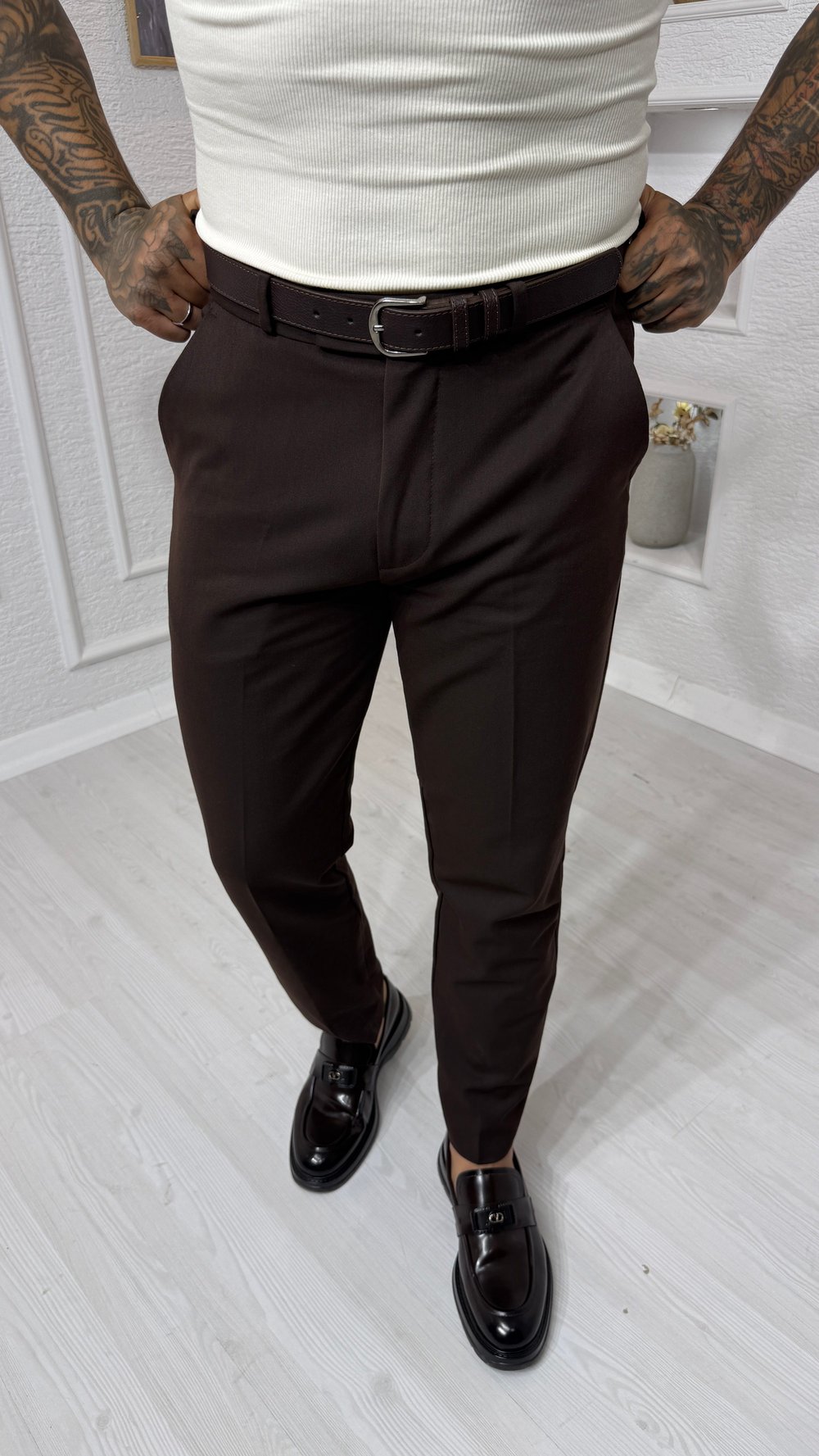 Kahve Slim Fit Klasik Kumaş Pantolon
