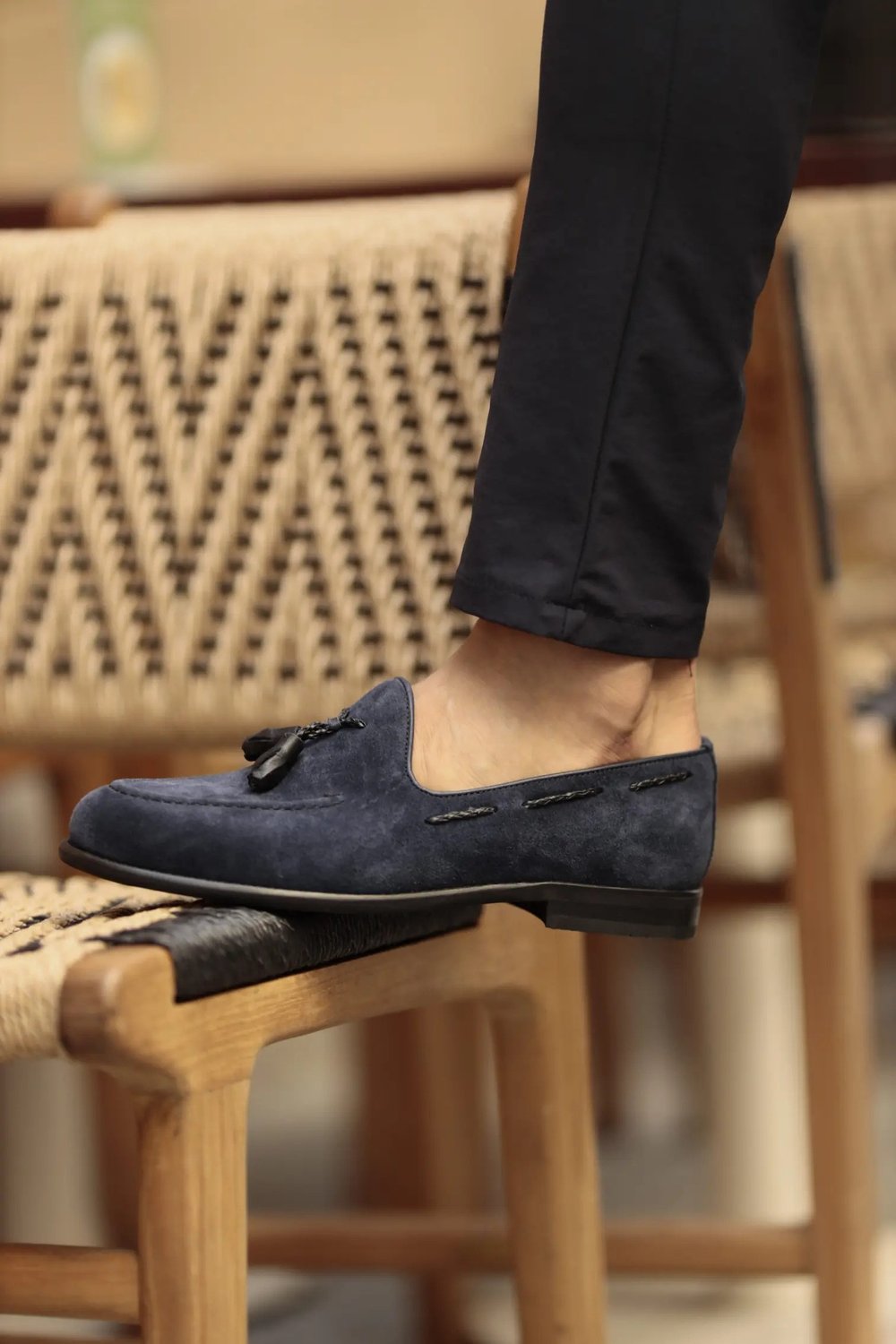 Klass Model Püskül Detaylı Süet Deri Loafer Ayakkabı - LACİVERT
