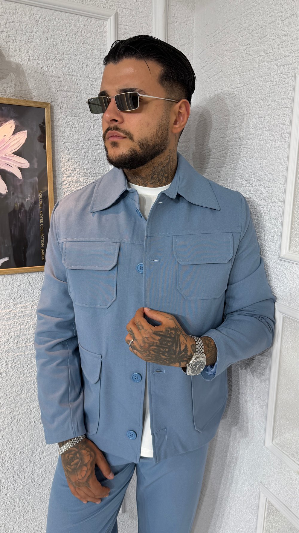 Oversize Kesim Cepli Mavi Gabardin Ceket & Pantolon Takım