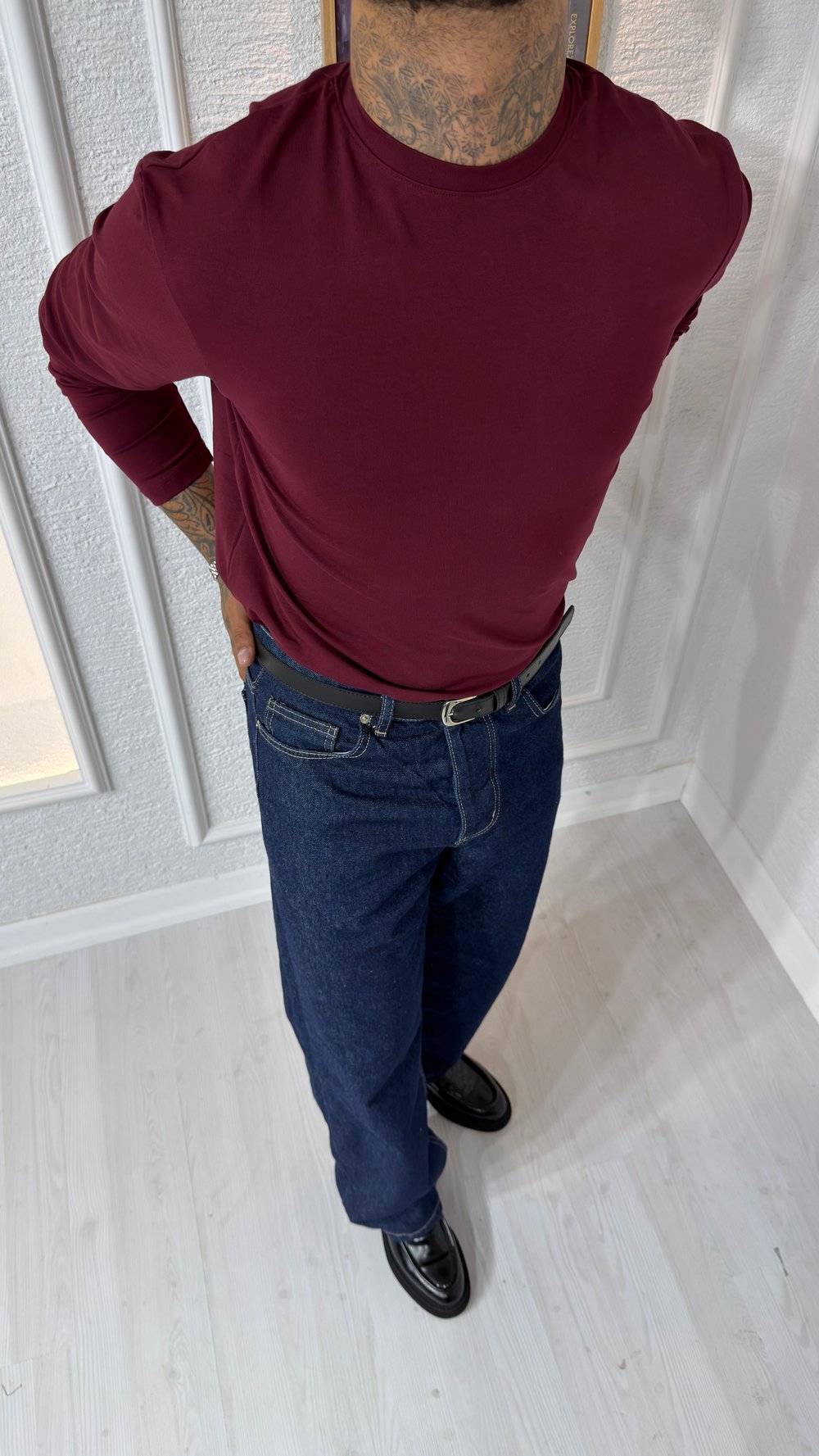 Premium Basic Bordo Bisiklet Yaka Sweatshirt
