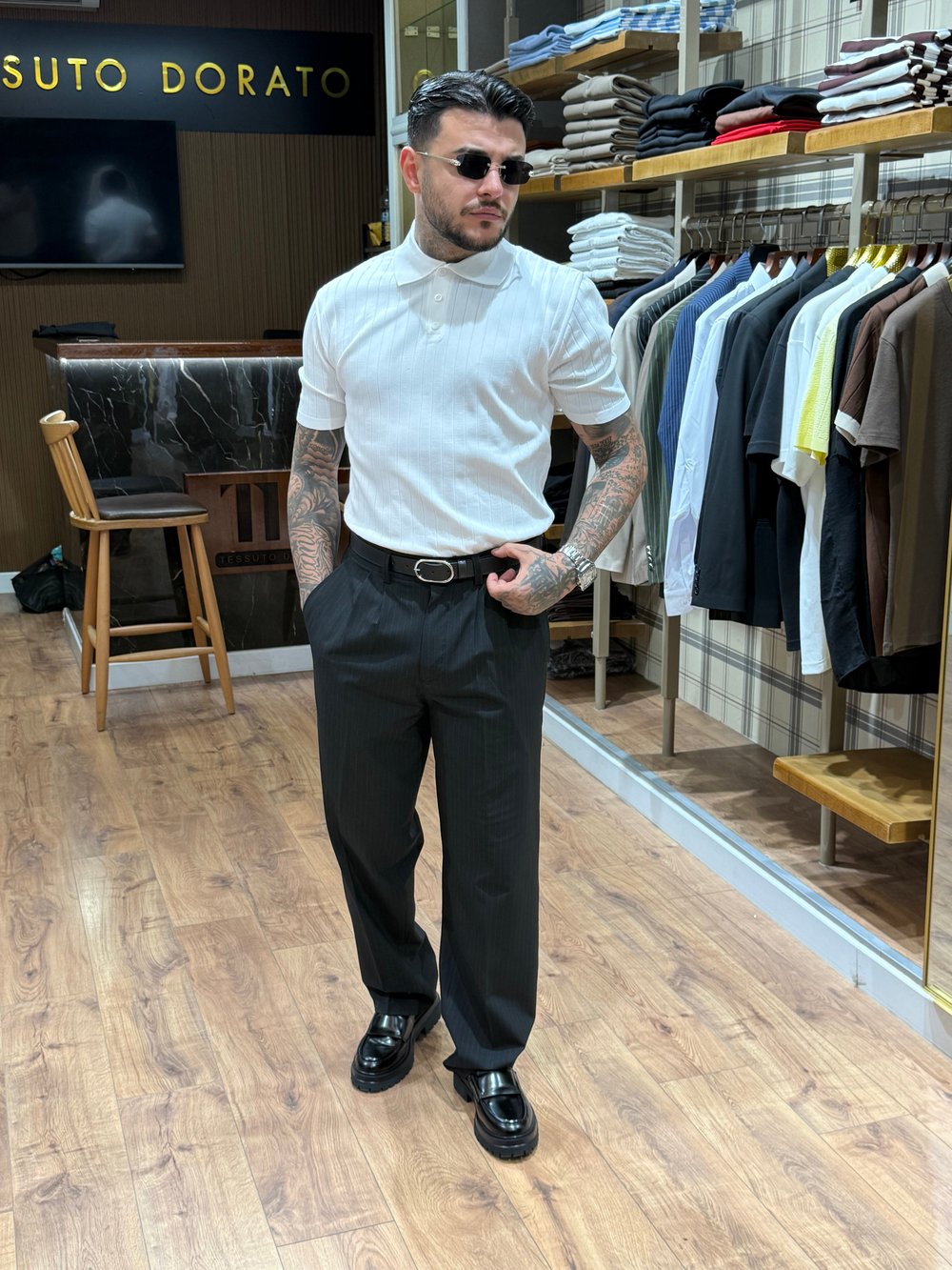Premium Beyaz Fitilli Polo Yaka Triko Tişört