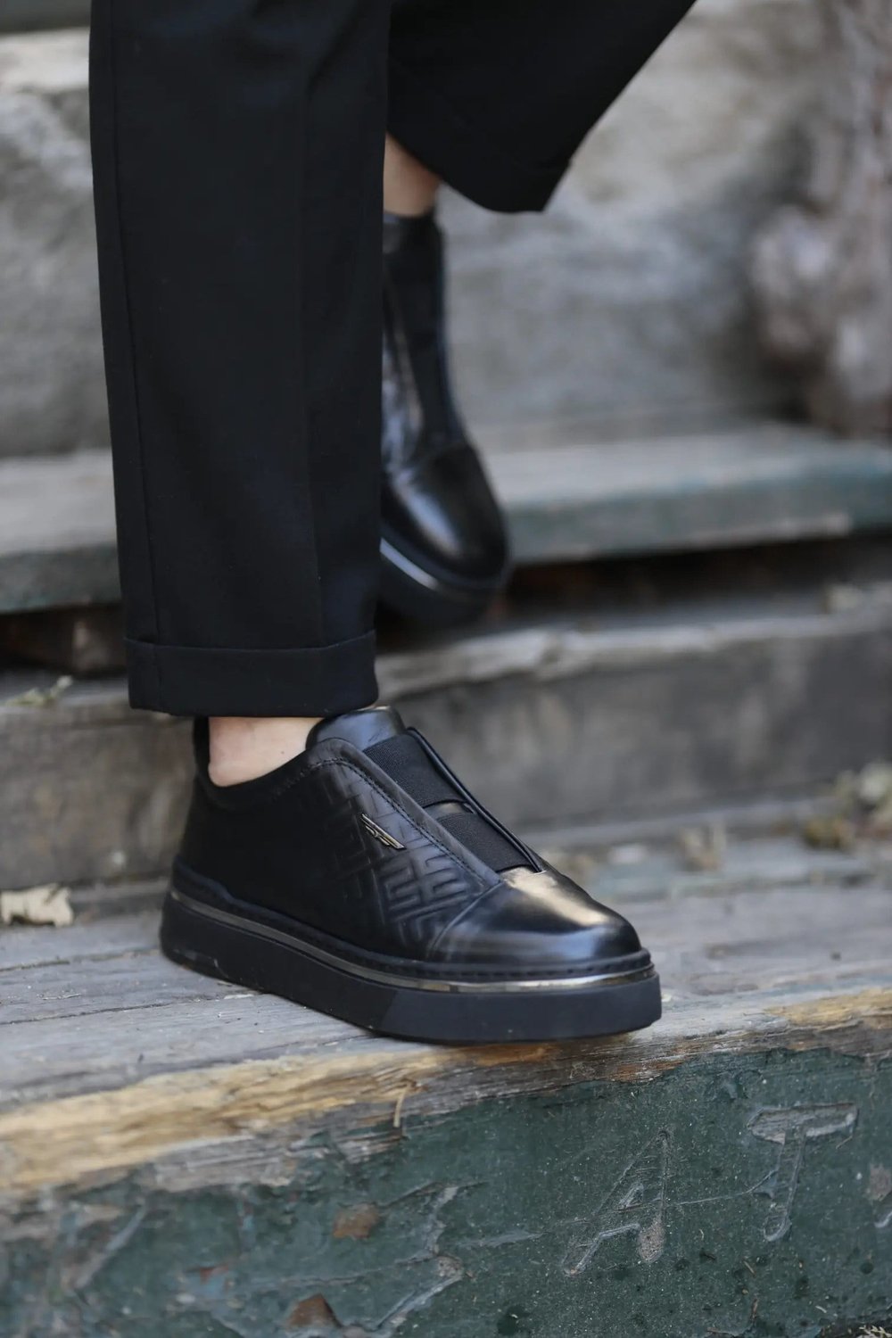 Presley Model Kombinasyonlu Deri İthal Taban Sneaker Ayakkabı - SİYAH
