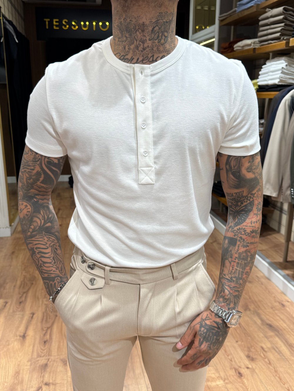 Prestige Henley Tişört - Beyaz