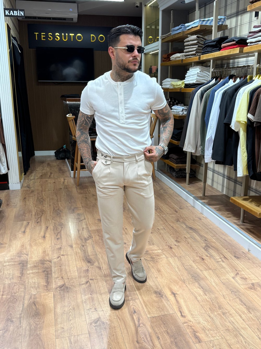 Prestige Henley Tişört - Beyaz