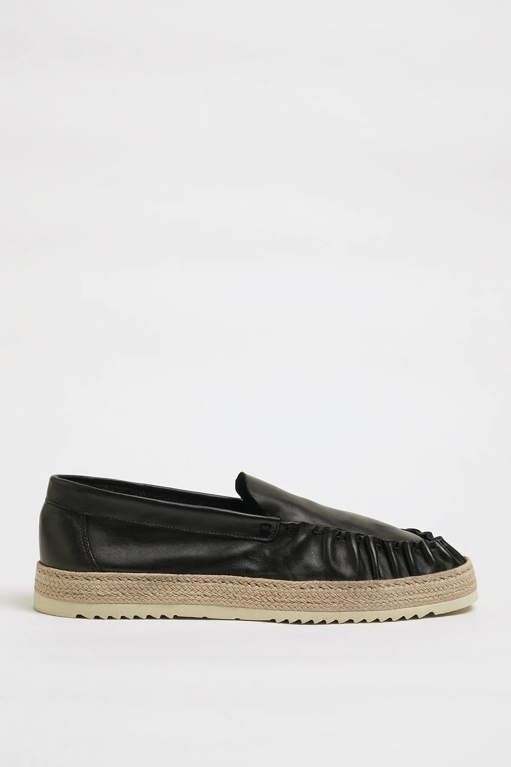 Ricardo Model Hakiki Natural Deri Hasır Taban Loafer Ayakkabı - SİYAH
