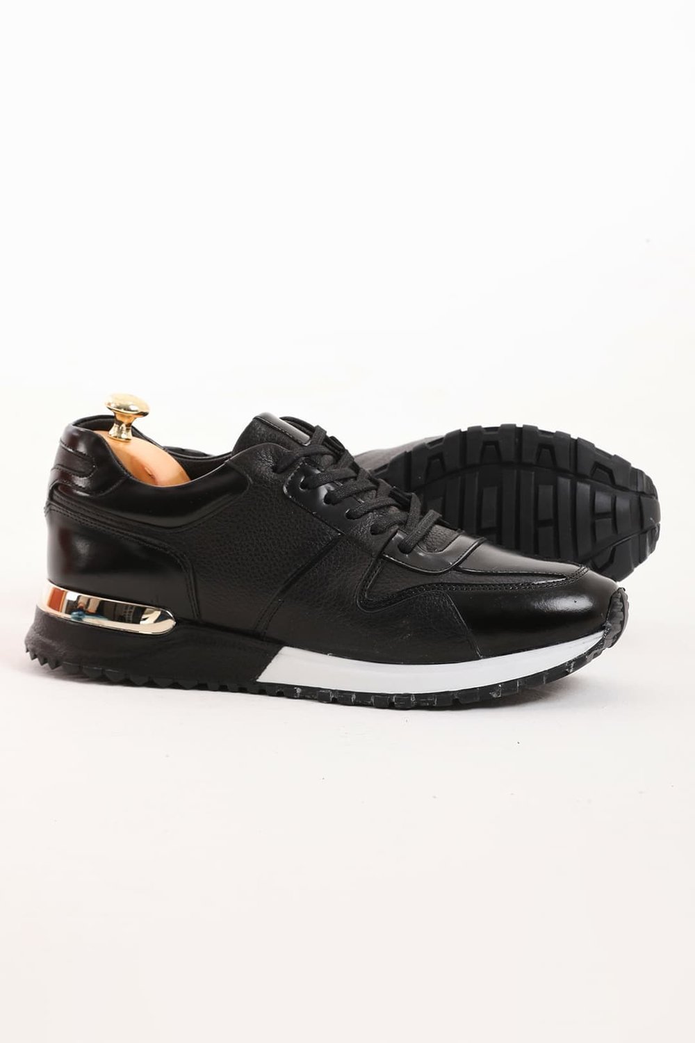 Stendhal Model Hakiki Kombinasyonlu Deri İthal Taban Sneaker Ayakkabı - SİYAH
