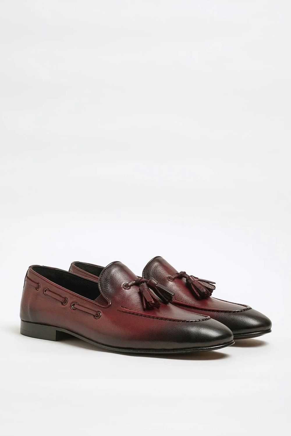 Tokyo Model Hakiki Natural Deri Kösele Taban Loafer Ayakkabı - BORDO