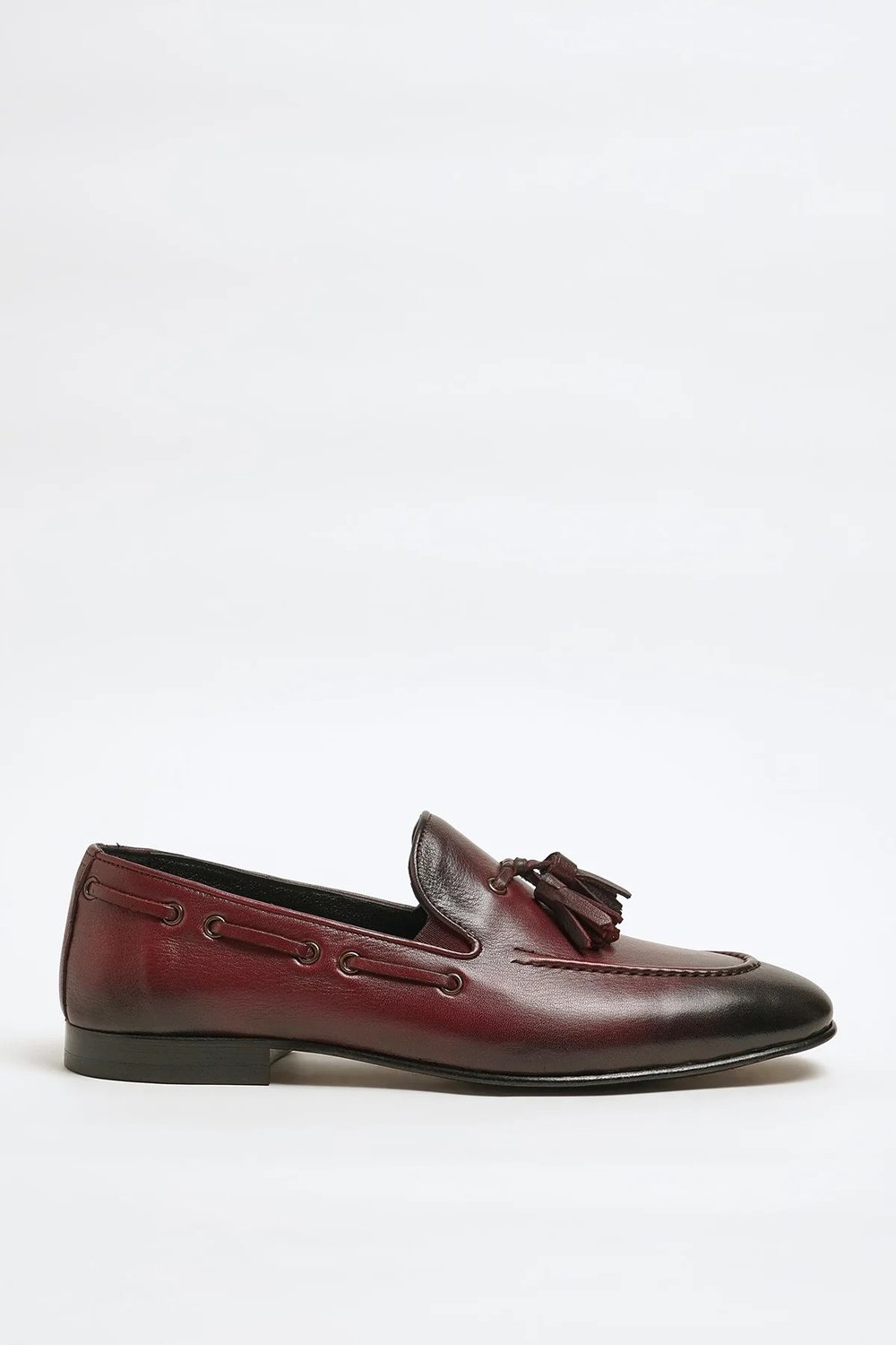 Tokyo Model Hakiki Natural Deri Kösele Taban Loafer Ayakkabı - BORDO